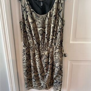 Mango Sleeveless Snake-Print Midi Dress in Beige and Black